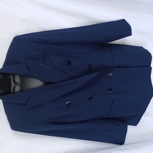 JAQUELINE FERRAR Vintage Navy Double Breasted Wool Blend Blazer Size 14